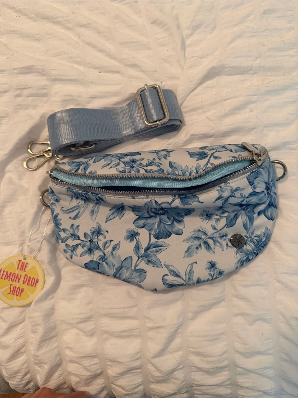 Blue Floral Crossbody Mini Bag with Adjustable Strap -